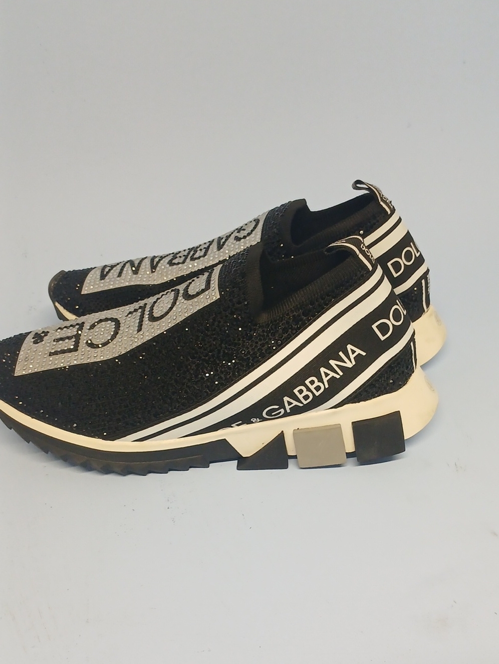 Dolce & Gabbana Black & White Crystal Logo Slip-On Sneakers Euro 41 US 10-10.5 - Picture 4 of 15